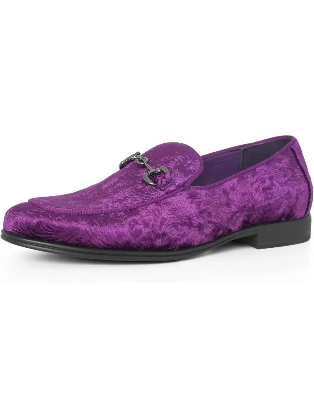 Rogers & Morris Men's Purple Velvet Loafers Metal Buckle Luxury Horsebit Shoes